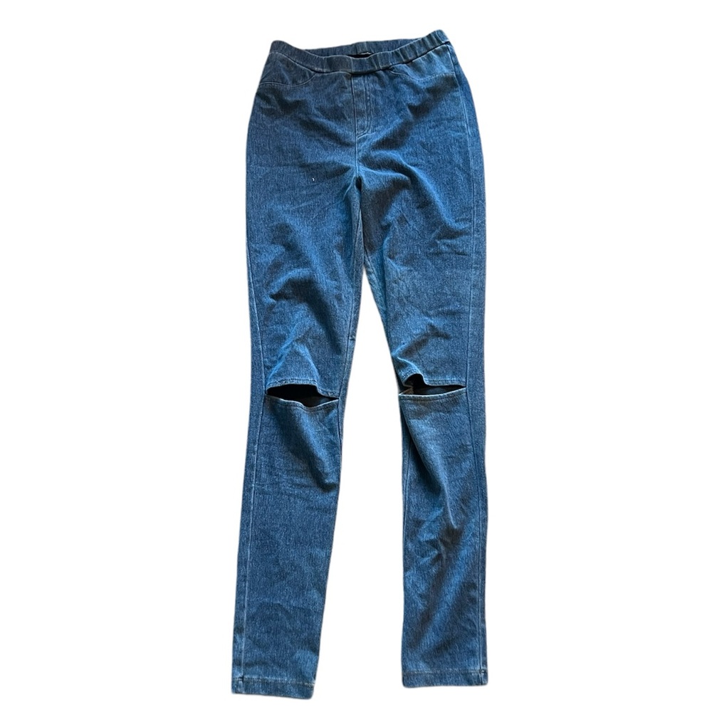 Denim leggings with knee cut outs